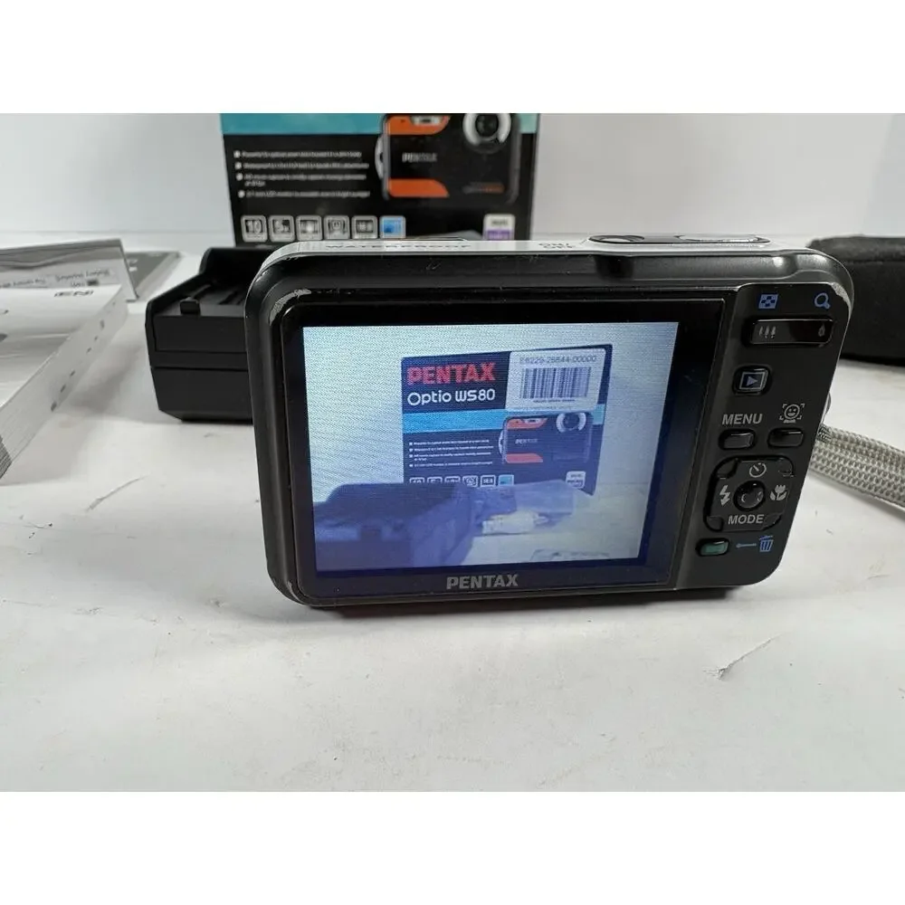 Pentax Optio WS80 10MP Waterproof Digital Camera Tested Box Charger Battery